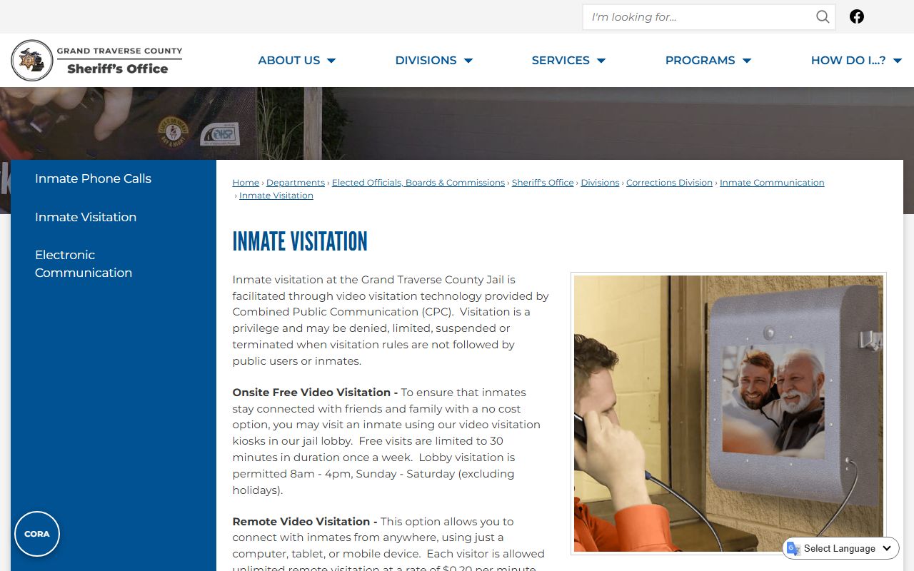 Grand Traverse County Jail inmate visitation records